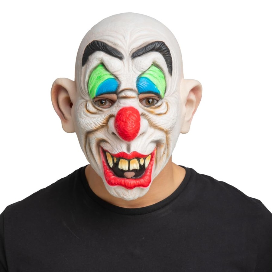 Click to view product details and reviews for Adults Goofy Clown Latex Mask Full Head Bright Colours Halloween.