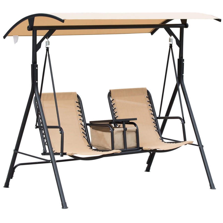 Click to view product details and reviews for Outsunny 2 Person Swing Chair With Pivot Table Middle Storage Console Beige.