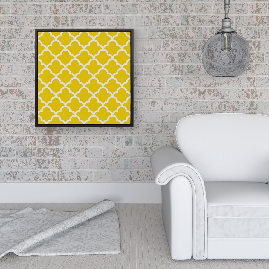 Click to view product details and reviews for Geometric Yellow Quatrefoil Wave Framed Canvas 16 X 16 Black.