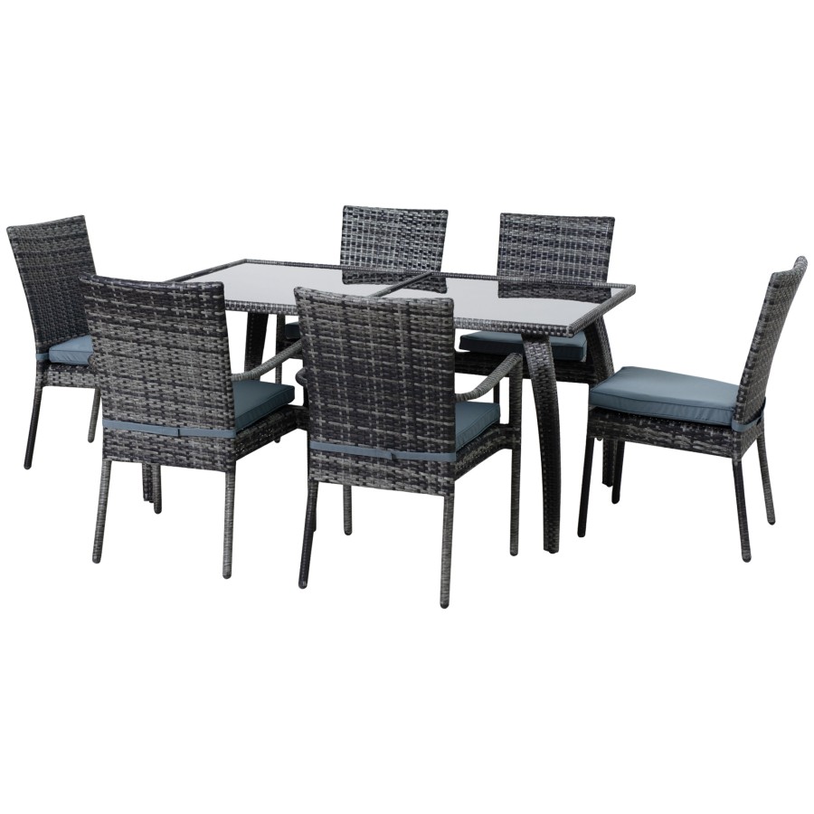 Click to view product details and reviews for Outsunny 7pc Rattan Dining Set Patio Chair Glass Top Table Wicker Furniture Grey.