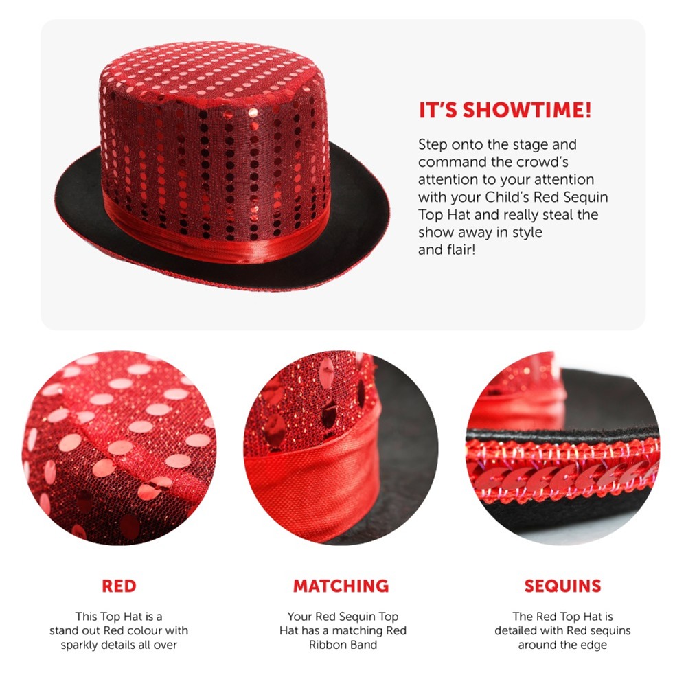 Childs Red Sequin Top Hat