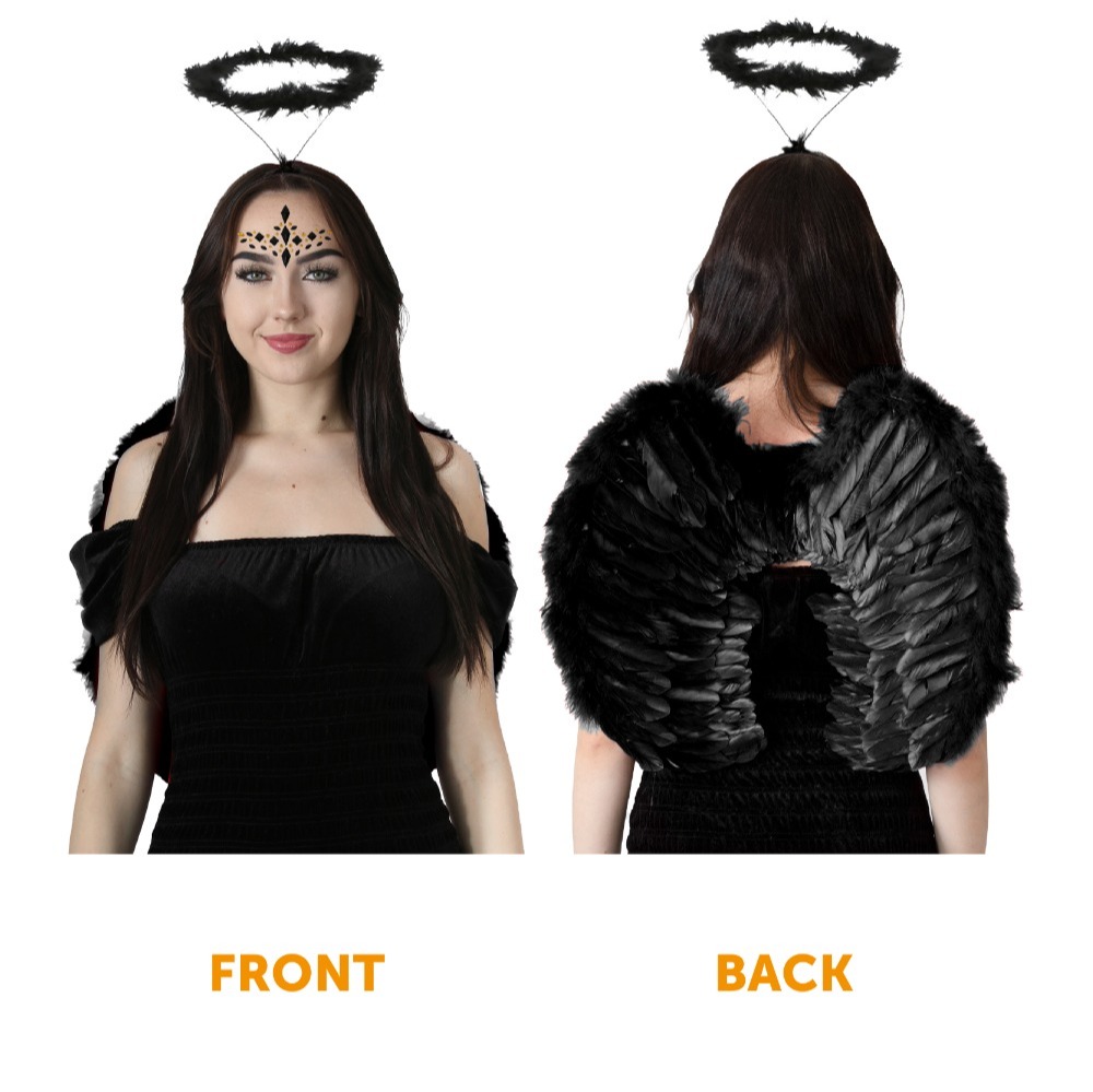 Dark Angel Accessory Set - Halo Headband, Wing, Gloves & Face Gems