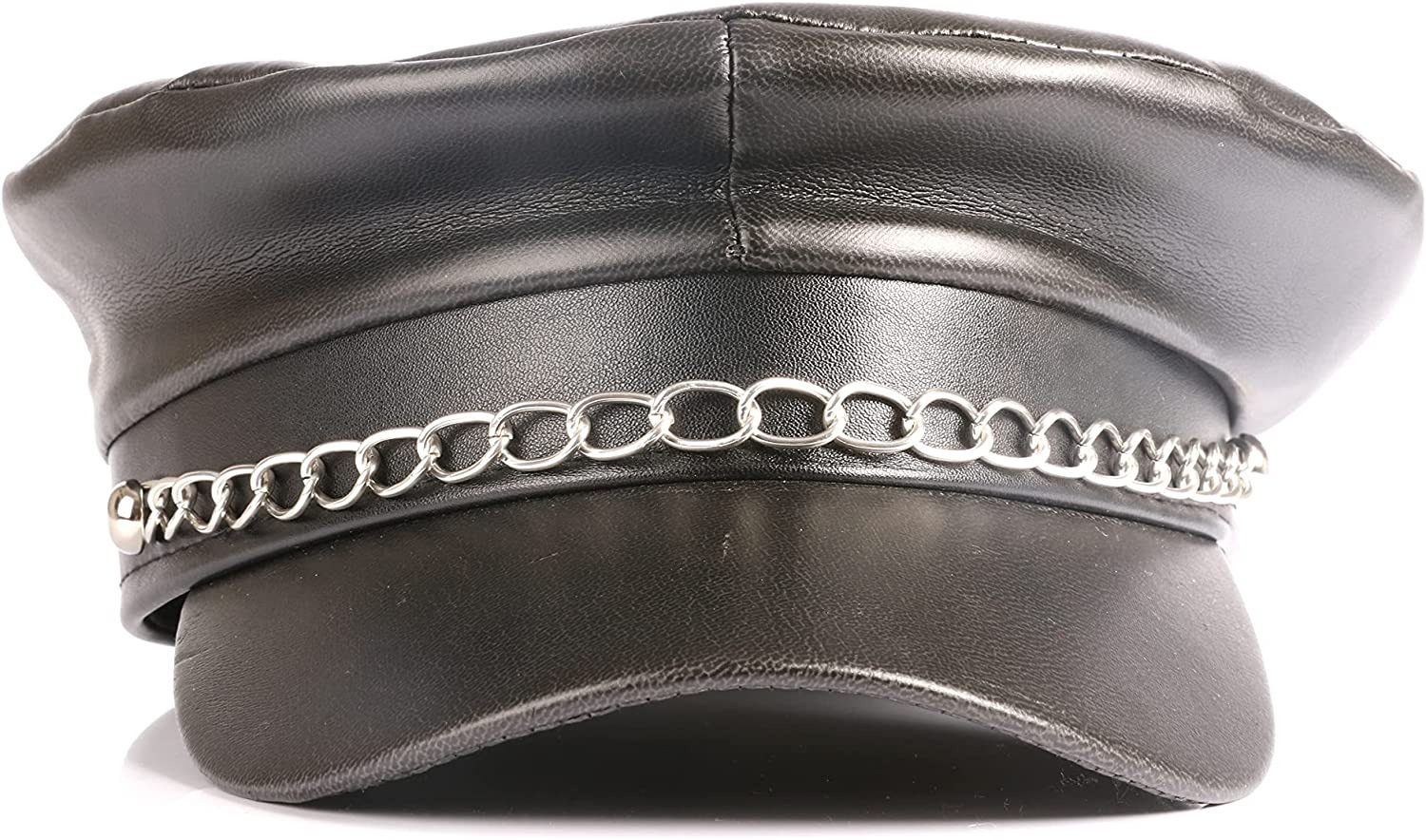 Black Leather Hat with Punk Chain