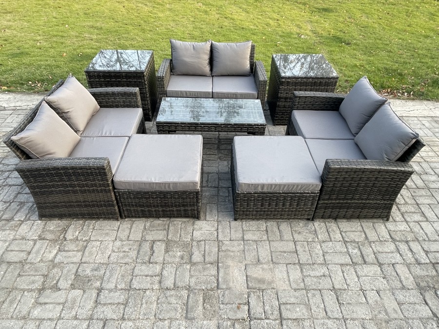 Click to view product details and reviews for Fimous Outdoor U Shape Sofa Set Wicker Pe Rattan Garden Furniture Set With Coffee Table Double Seat Sofa 2 Big Footstool 2 Side Tables Dark Grey Mixed.