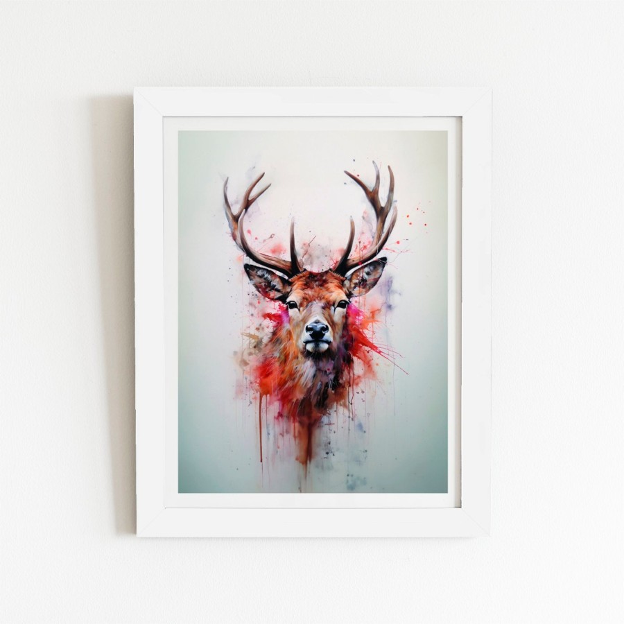 Click to view product details and reviews for Watercolour Splashart Stag Face Art Prints 8 X 10 White Frame.