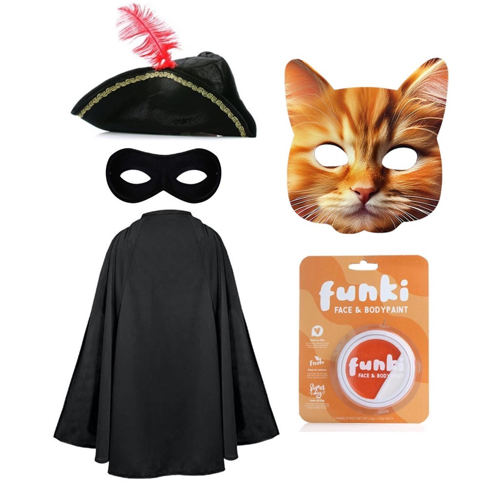 Childs Cat Bandit Costume - with Orange, White Face Paint & Cat Mask