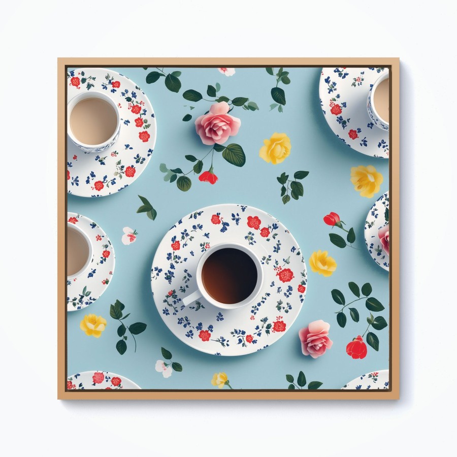 Click to view product details and reviews for Tea Cups And Roses Framed Canvas 10 X 10 Pine.