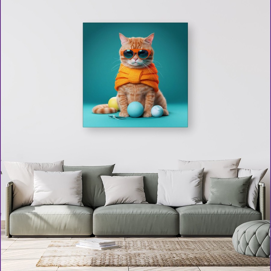Click to view product details and reviews for Cat In Glasses With Balls Of Wool Canvas Extra Large 40 X 40.
