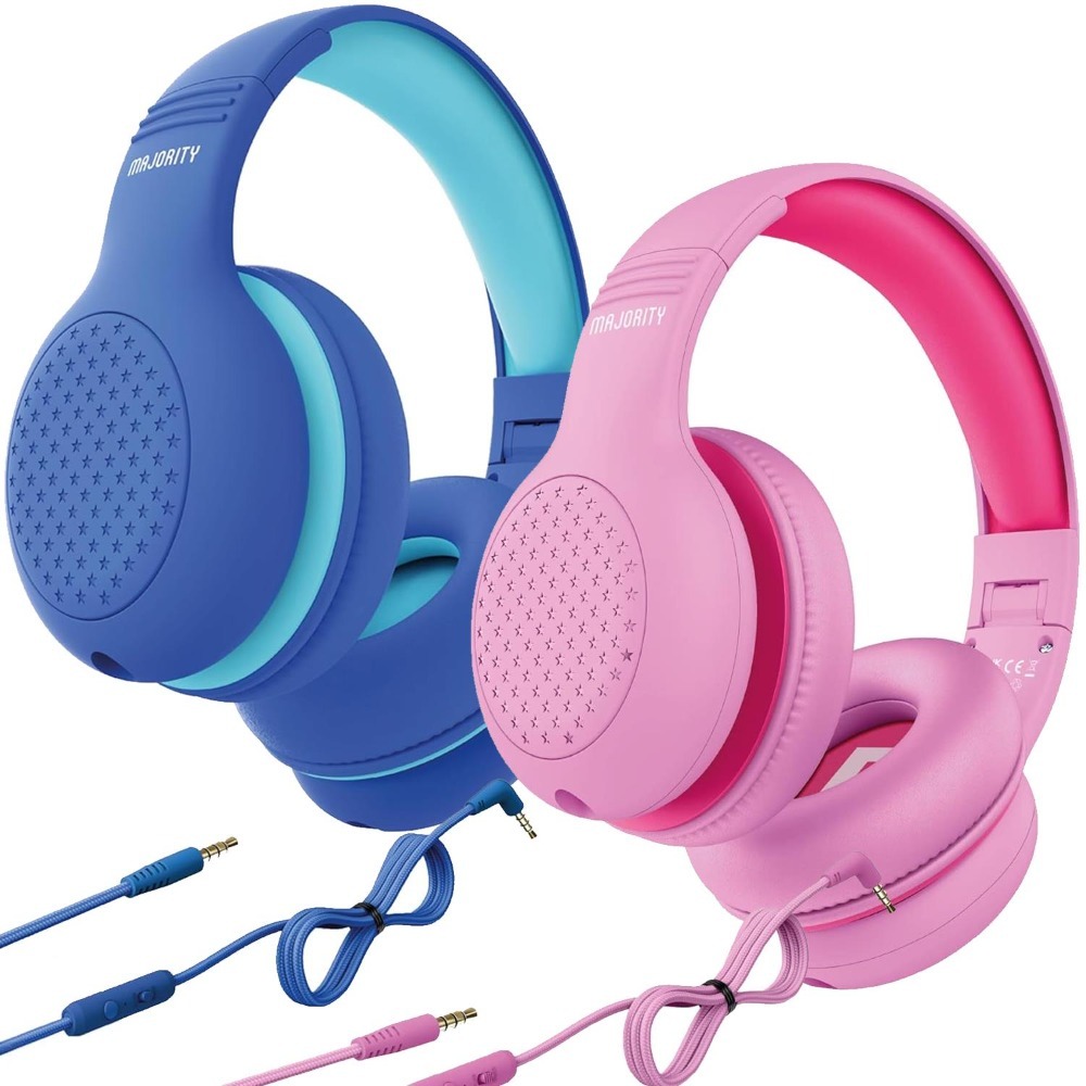 Majority Superstar Blue & Pink Kids Headphones | Pack of 2 | Volume Limited | Foldable | Share-Port | 3.5mm Cable