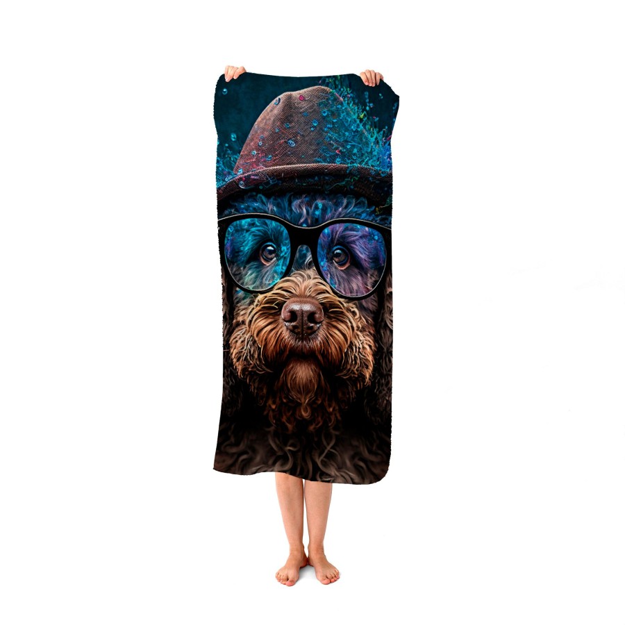 Click to view product details and reviews for Labradoodle Dog With Glasses Splashart Beach Towel.