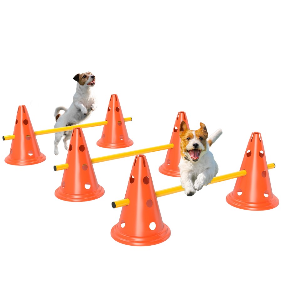 Click to view product details and reviews for Pawhut Dog Agility Set Portable Pet Jump Training Equipment Kit Of 6 Cones 6 Poles With Carry Bag 3 Pcs Adjustable Height Jumping Obstacles Orange.