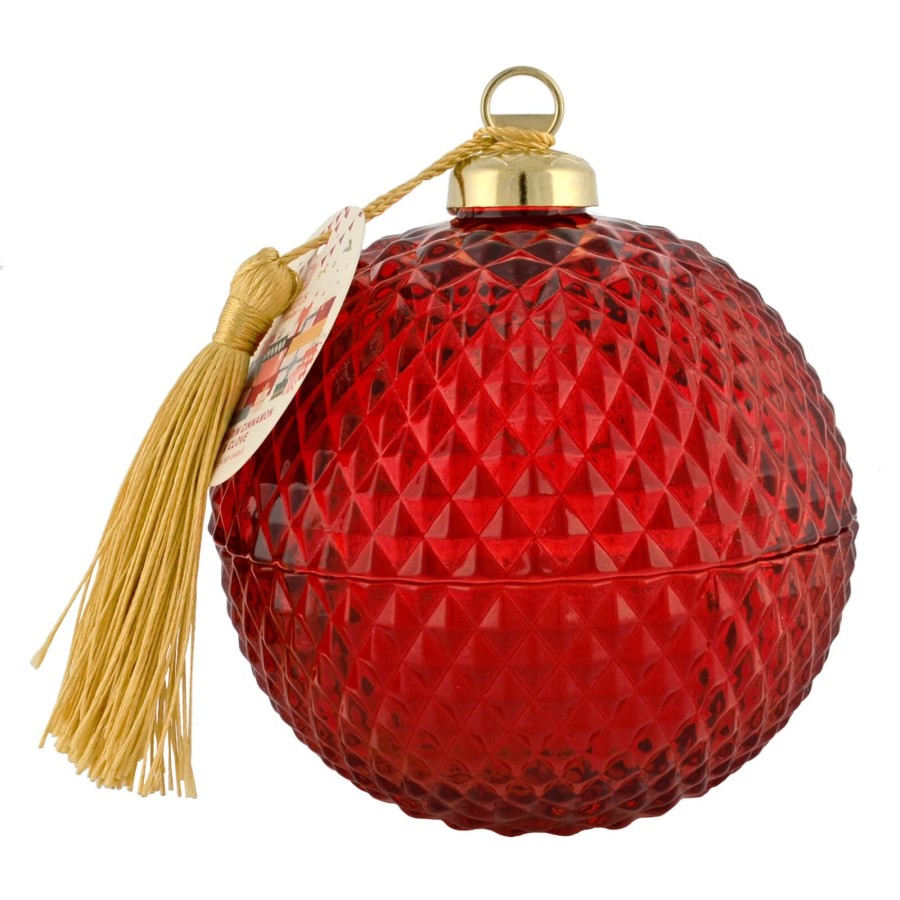 Christmas Scented Candle Red Glass Bauble Holder Gold Tassel