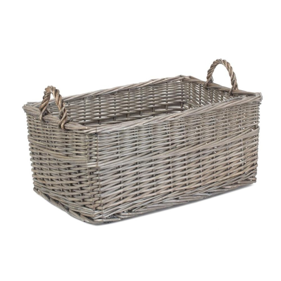 Red Hamper Shallow Antique Wash Storage Wicker Basket - Small