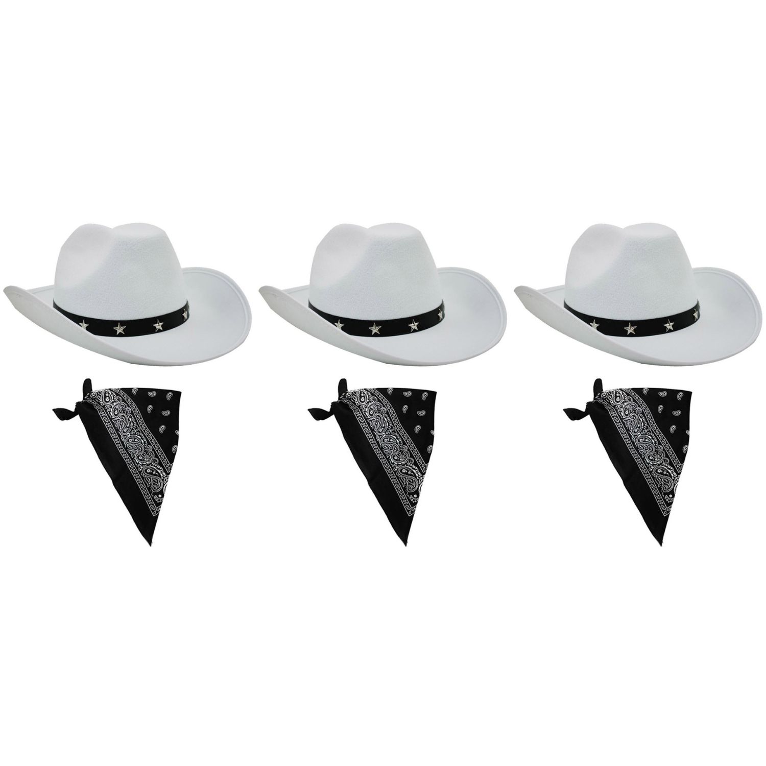 Click to view product details and reviews for White Cowboy Hat With Black Paisley Bandana Set Pack Of 3.