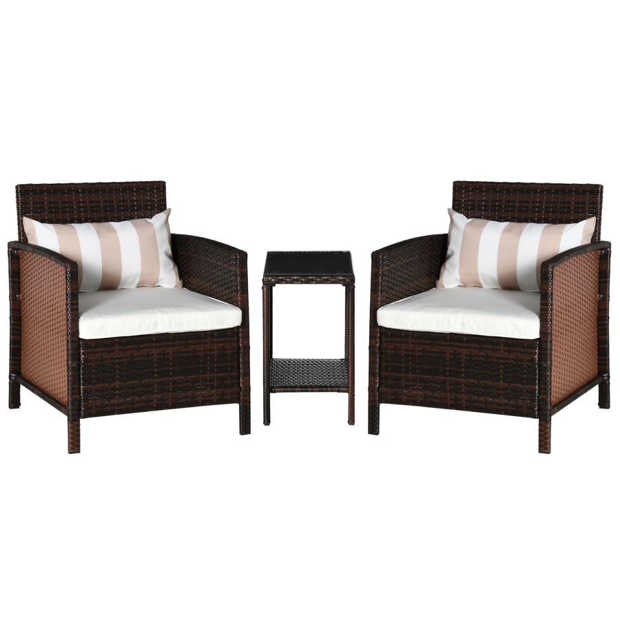 Click to view product details and reviews for Outsunny 3 Pc Outdoor Rattan Sofa Set W Chairs Coffee Table Cushion Brown.
