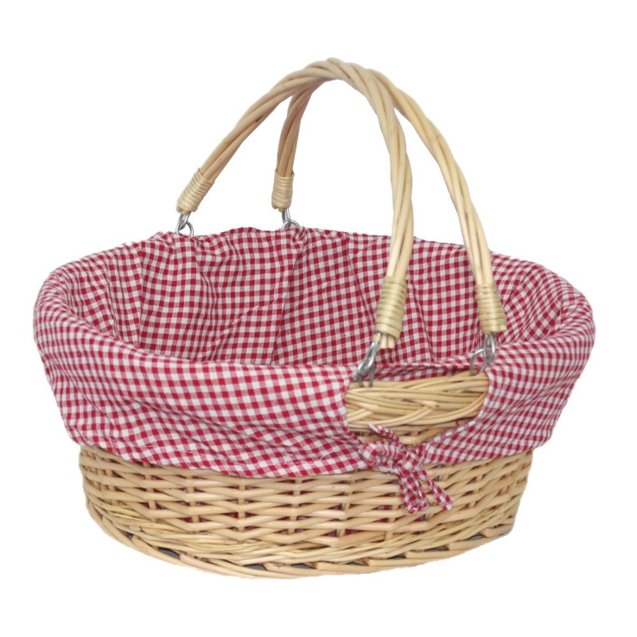 Red Hamper Medium Swing Handle Wicker Shopping Basket - Red Checked