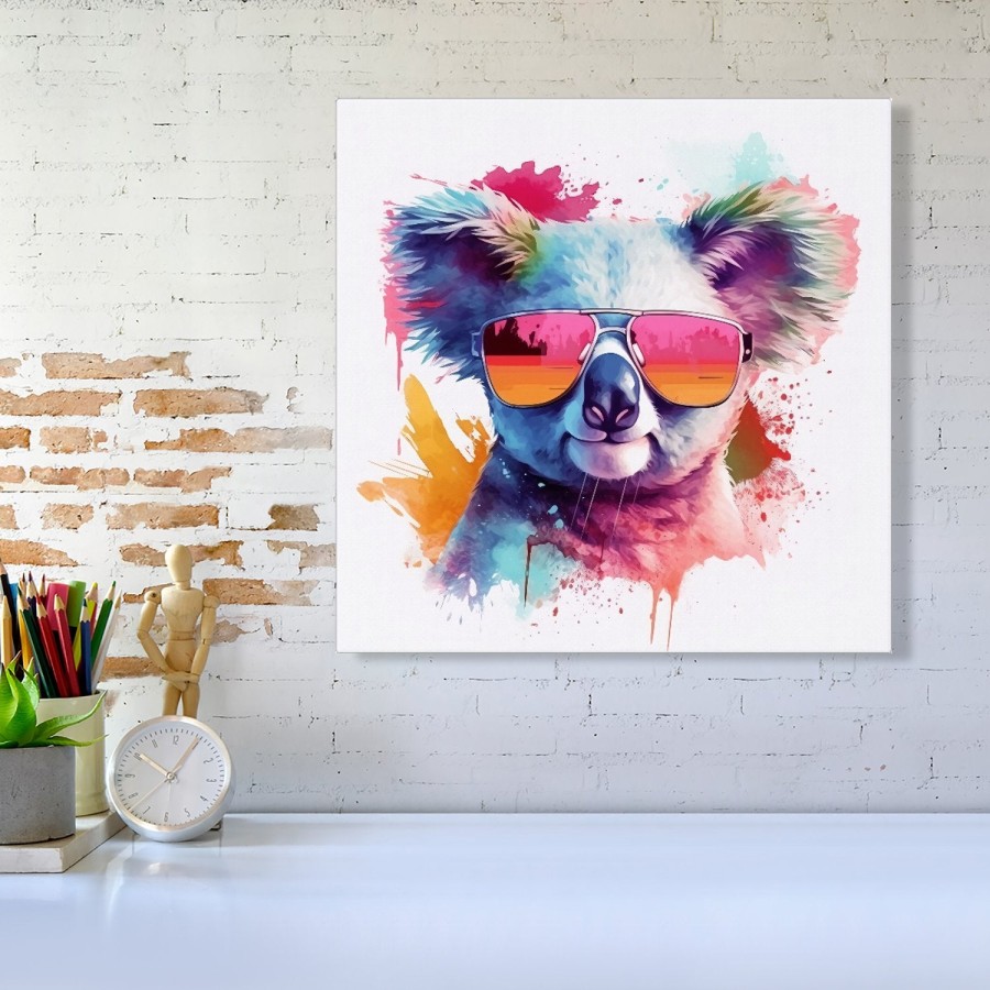 Click to view product details and reviews for Colourful Splashart Koala In Glasses Canvas Medium 16 X 16.