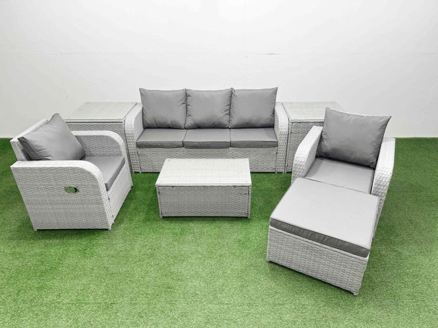 Click to view product details and reviews for Fimous Pe Rattan Garden Furniture Set Reclining Chair Sofa Lounge Sofa Set Oblong Coffee Table 2 Side Table Big Footstool Light Grey. Click to view product details and reviews for Fimous Pe Rattan Garden Furniture Set Reclining Chair Sofa Lounge Sofa Set Oblong Coffee Table 2 Side Table Big Footstool Light Grey.
