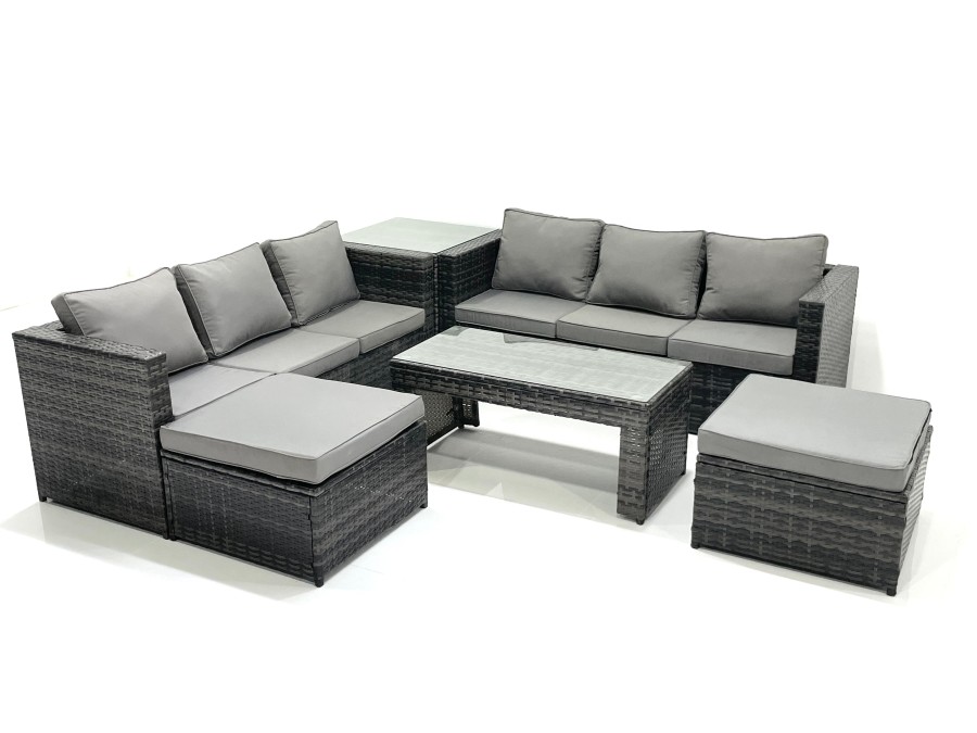 Click to view product details and reviews for Fimous Garden Outdoor Rattan Furniture Set With Sofa Coffee Table 2 Big Footstools Side Table Dark Grey Mixed.