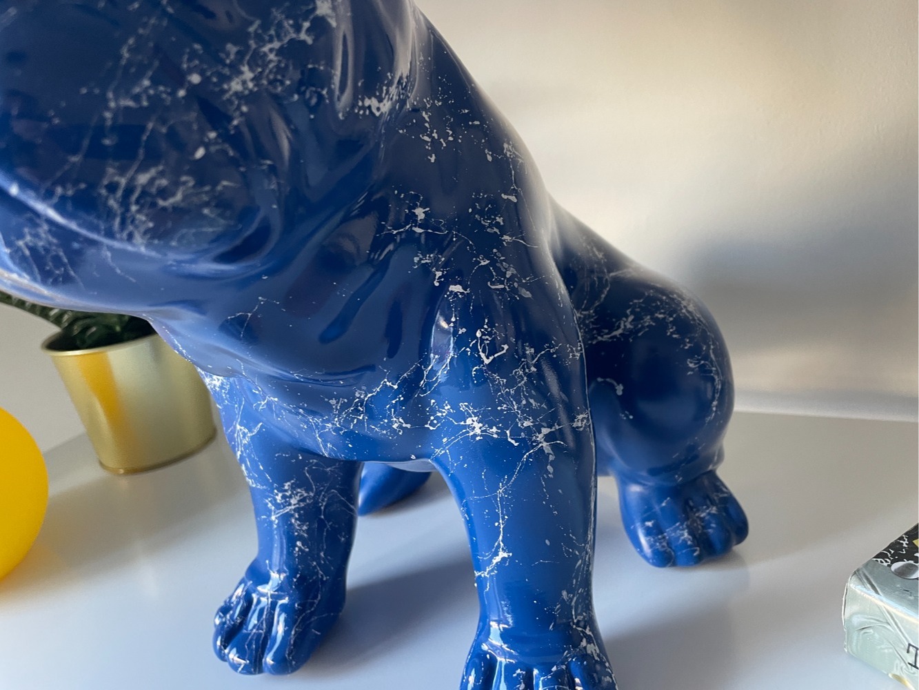 Blue Marble Graffiti Handpainted Custom Painted British Bulldog Dog Sculpture Ornament Large Art Piece Dog Statue Indoor Garden Resin