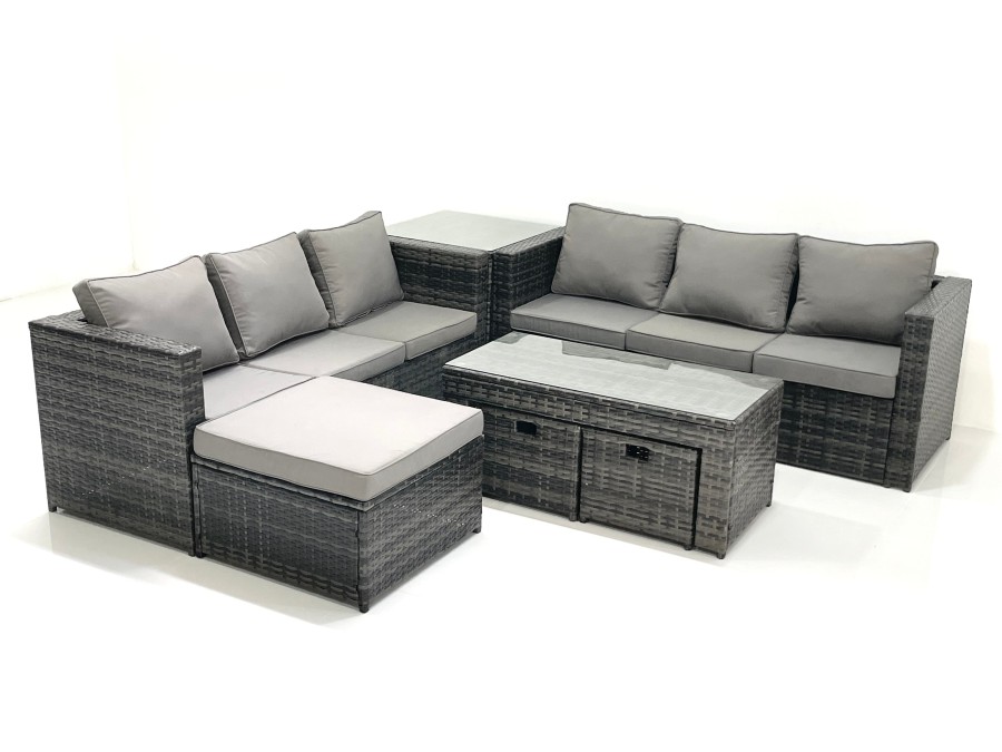 Click to view product details and reviews for Fimous Garden Outdoor Rattan Furniture Set With Sofa Coffee Table 3 Footstools Side Table Dark Grey Mixed.