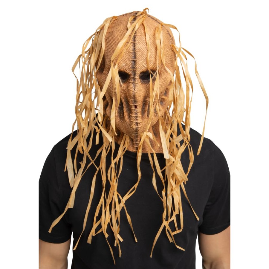 Scarecrow Latex Mask Full Head Neck Cover Raffia Hair Halloween