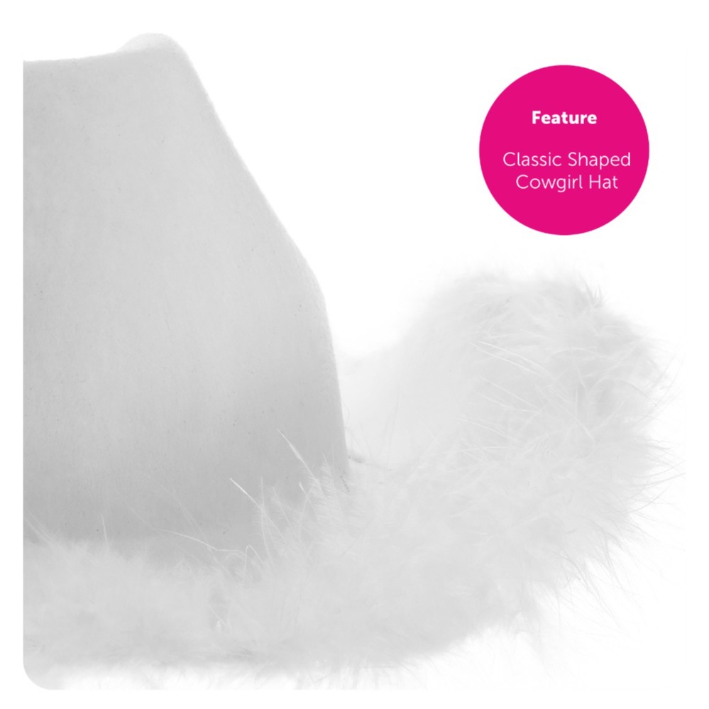 Western Cowboy Accessory Set - White Marabou Trim Hat & American Flag