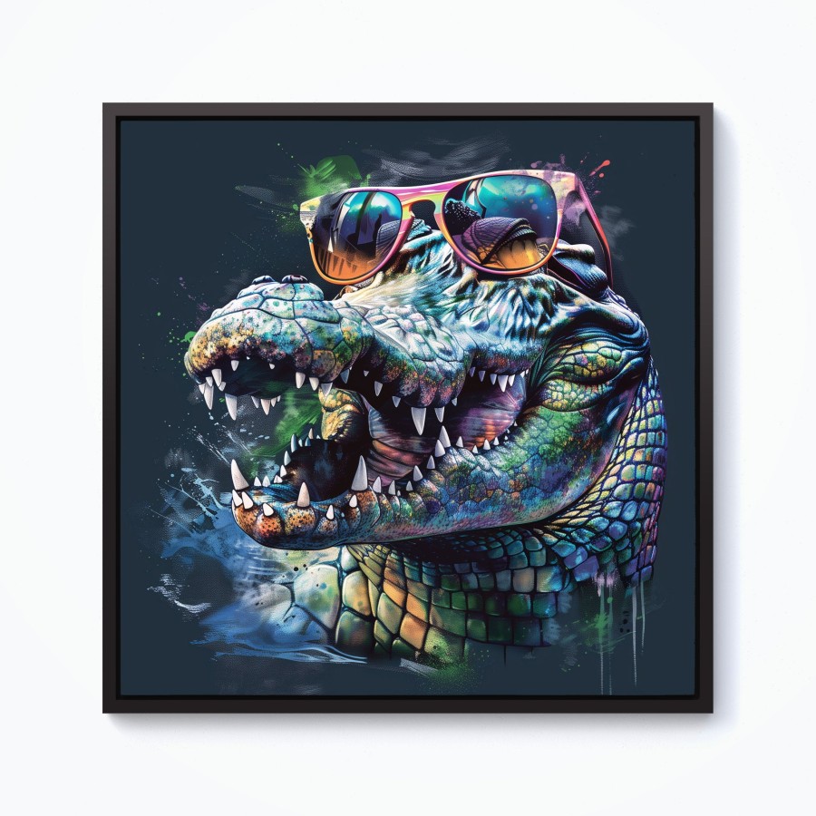 Click to view product details and reviews for Crocodile In Glasses Splashart Framed Canvas 10 X 10 Black.
