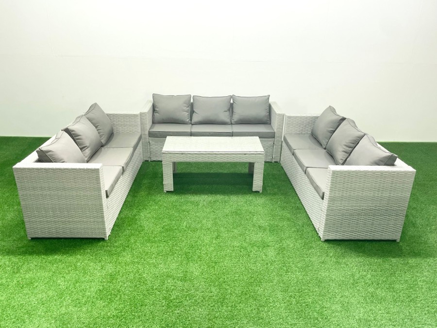 Click to view product details and reviews for Fimous Rattan Garden Outdoor Furniture Set 9 Seater Garden Sofa Oblong Coffee Table Set Light Grey Mixed.