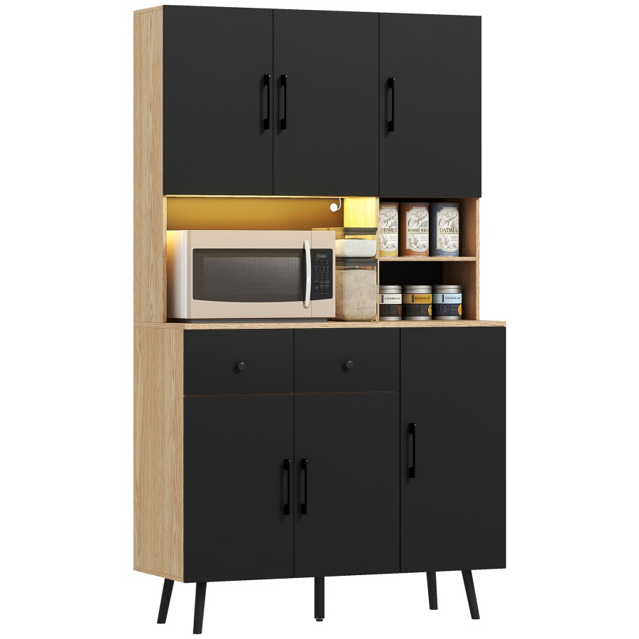 Click to view product details and reviews for Homcom 176 Cm Tall Kitchen Cupboard With Rgb Led Lights Freestanding 6 Door Kitchen Storage Cabinet With 2 Drawers Adjustable Shelves Open Countert.
