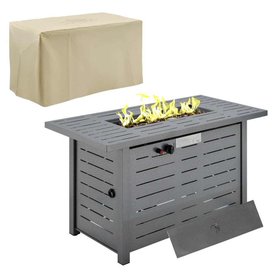 Propane Gas Fire Pit Table 50000btu Smokeless Firepit Outdoor Patio Heater W Protective Cover Lava Rocks And Lid 107 X 51 X 63cm Black