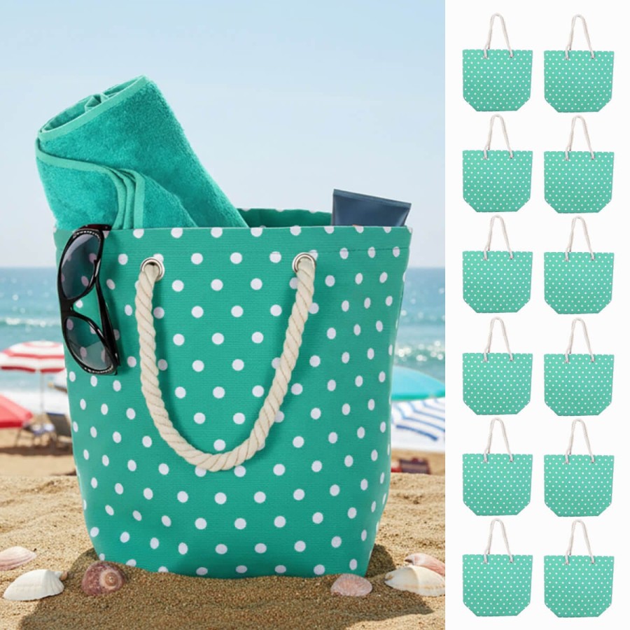 Bulk Pack of 12 Polka Dot Beach Bag Shoulder Tote (Slight Seconds)