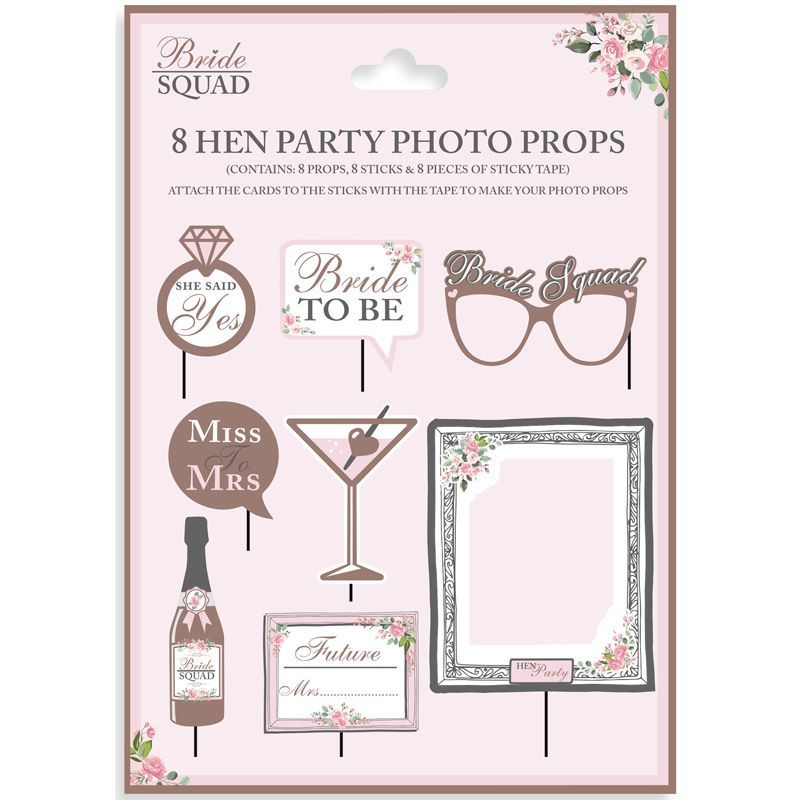 Click to view product details and reviews for Bride Squad Hen Party Photo Props On Sticks Pack Of 8 Assorted Colours And Designs.