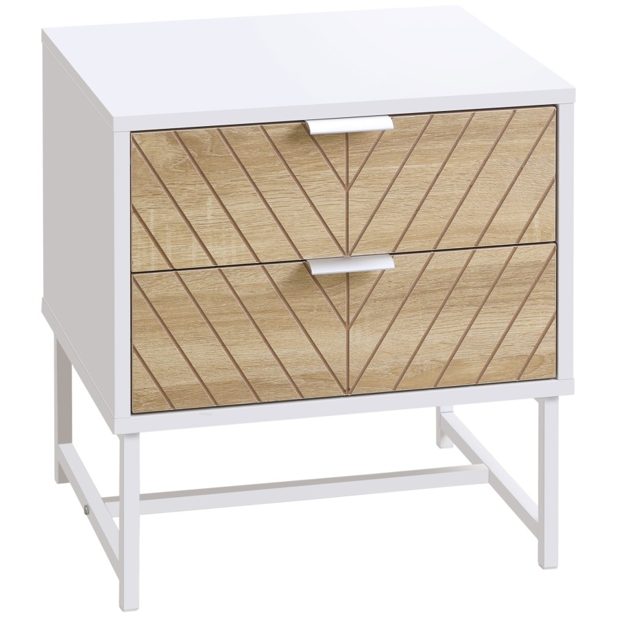 Homcom Bedside Table End Table With 2 Drawers For Bedroom White And Oak