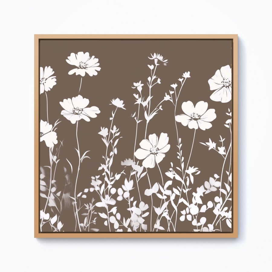 Click to view product details and reviews for Taupe And White Floral Silhouette Framed Canvas 10 X 10 Pine.
