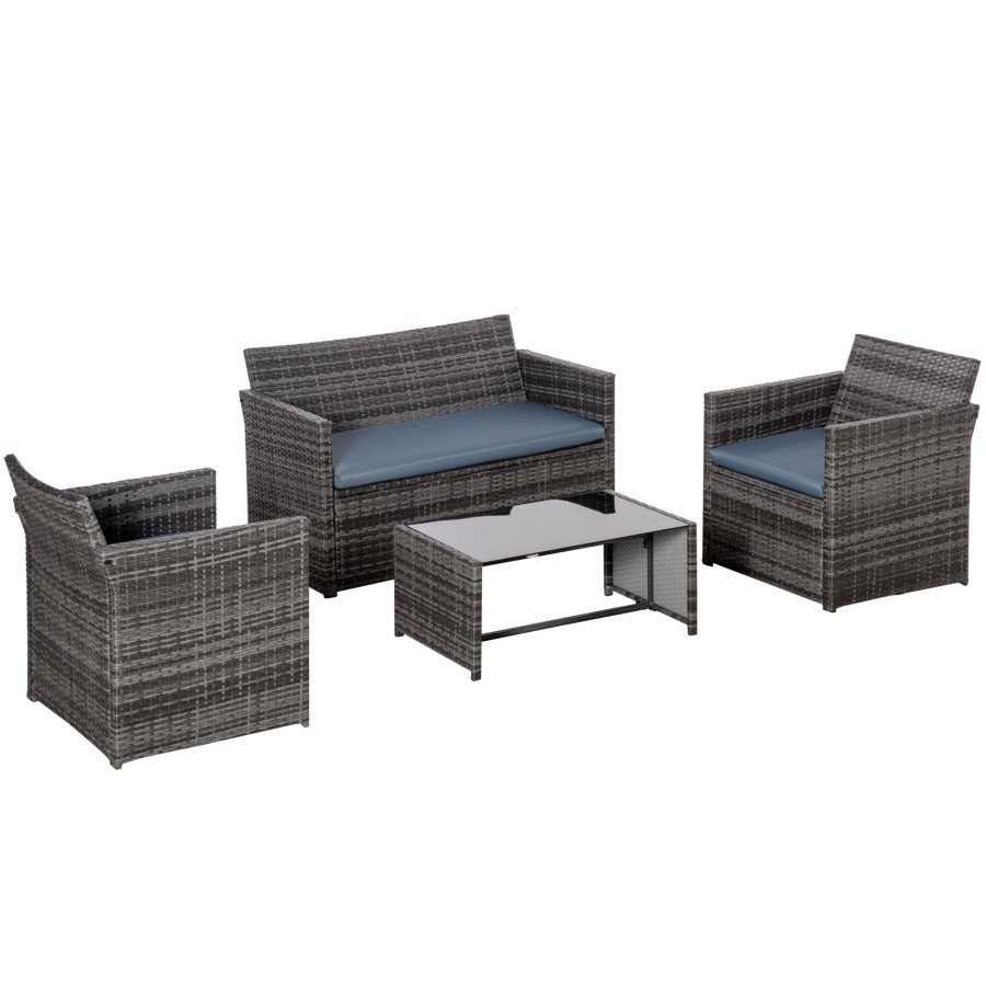 Click to view product details and reviews for Outsunny 4pc Patio Garden Rattan Wicker Sofa 2 Seater Loveseat Chair Table Grey.