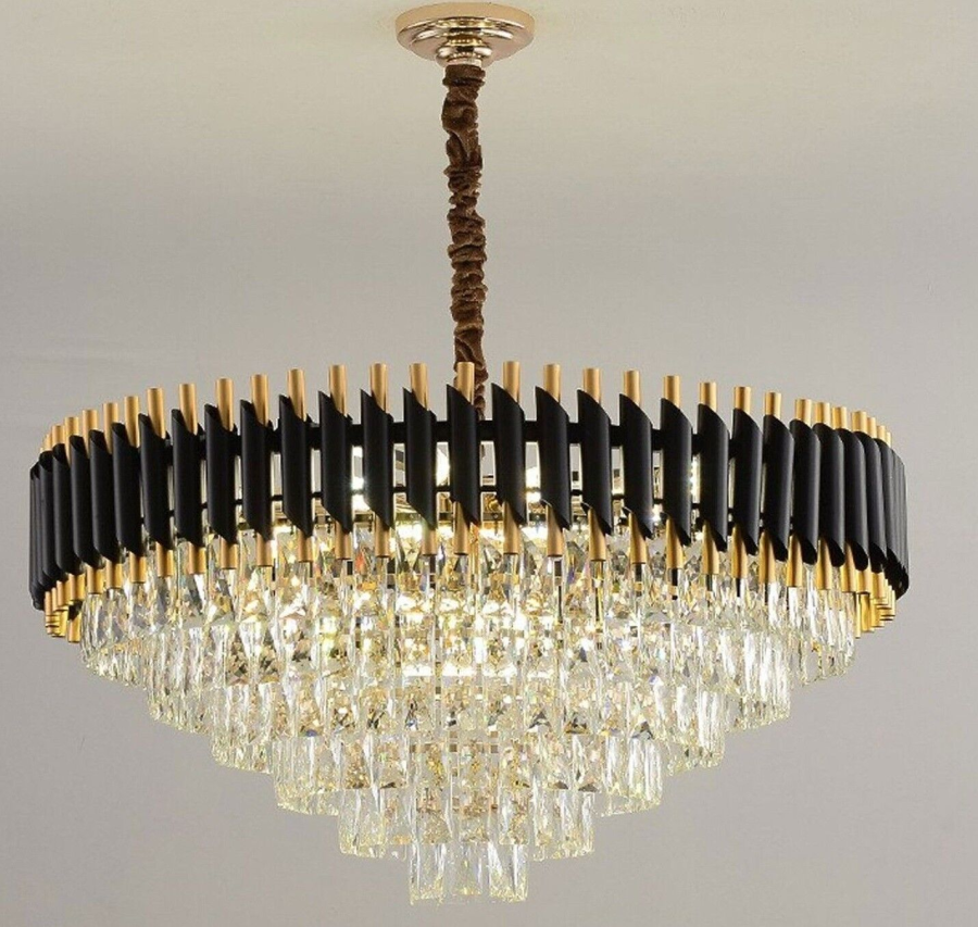 Modern Crystal Black Gold Chandelier With Matching Wall Lights~4118