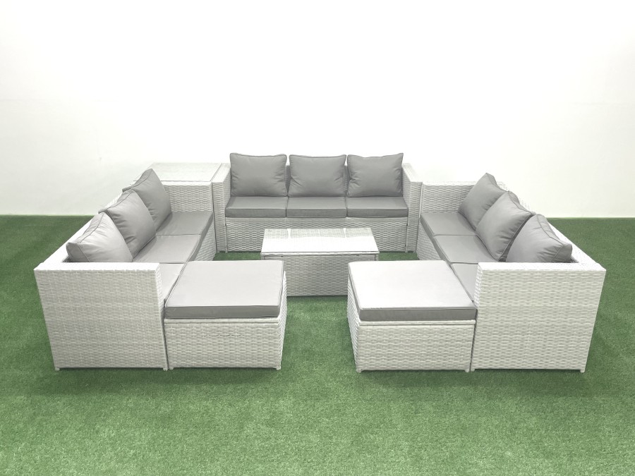Click to view product details and reviews for Fimous Rattan Garden Outdoor Furniture Set 11 Seater Garden Sofa Coffee Table Set With 2 Big Footstools Side Table Light Grey Mixed.