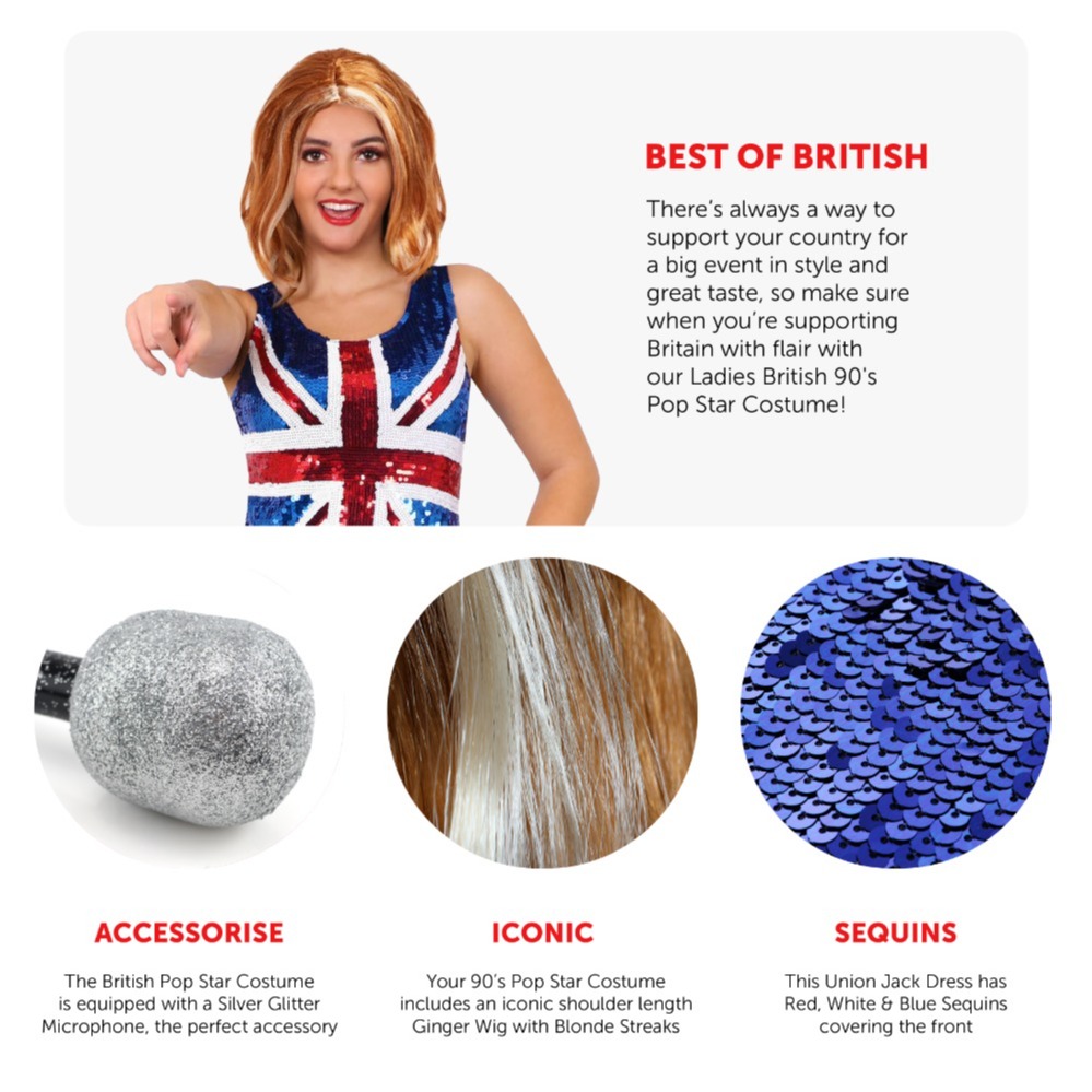 Sequin Union Jack Dress + Ginger Wig & Microphone