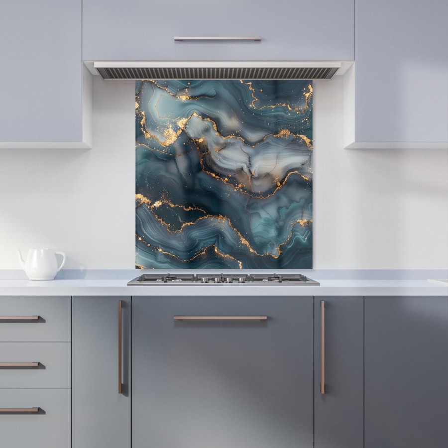 Click to view product details and reviews for Blues And Gold Marble Effect Kitchen Splashback W700mm X H650mm.