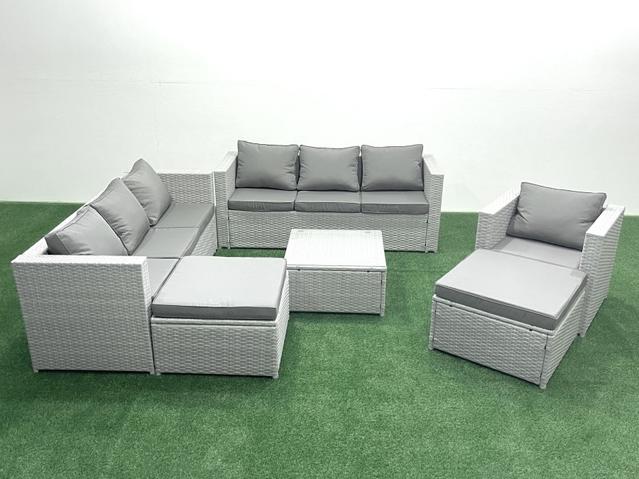Click to view product details and reviews for Fimous Wicker Pe Rattan Sofa Garden Furniture Set With Armchair Square Coffee Table 2 Big Footstools Light Grey Mixed.