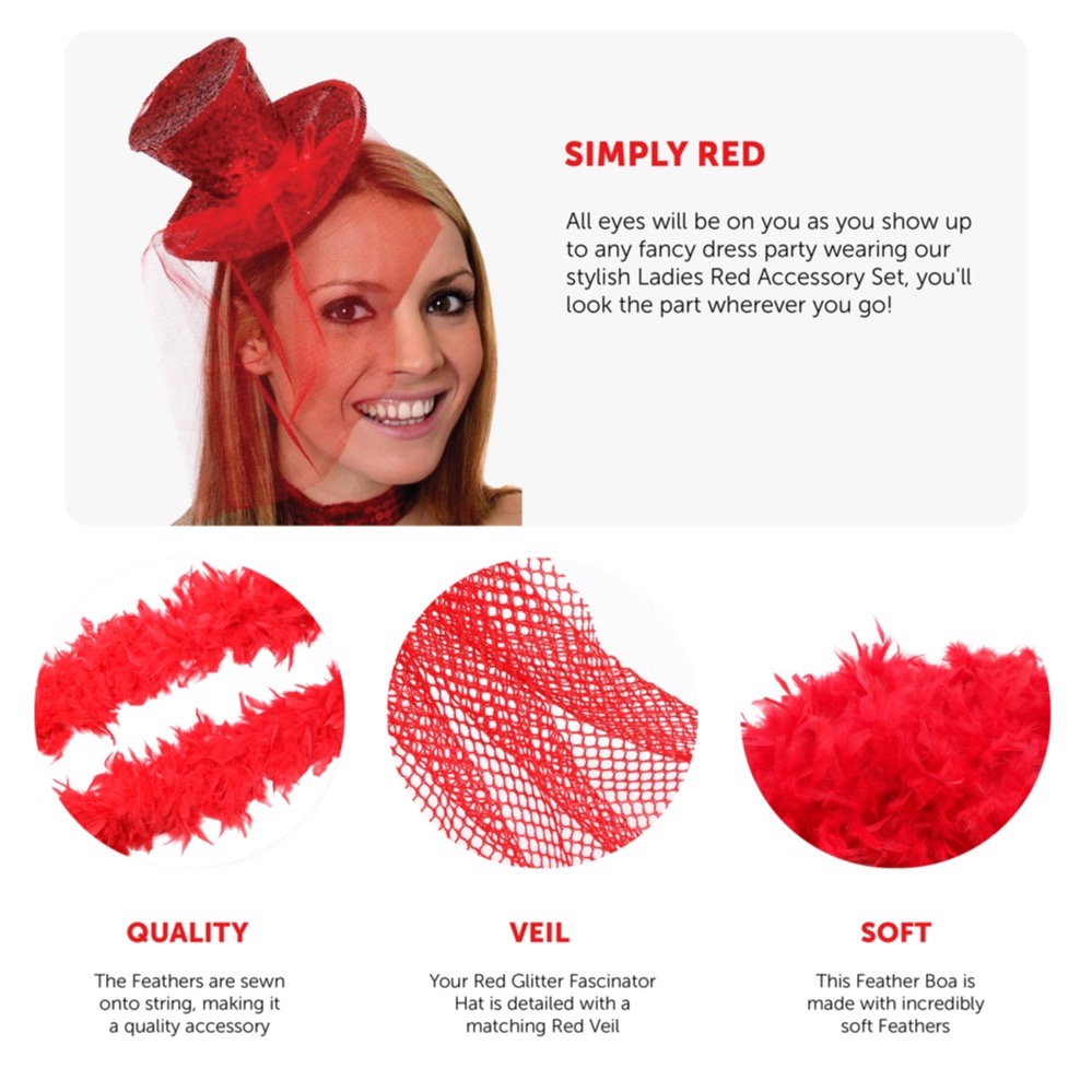 Red Fascinator Hat & Red Boa Features