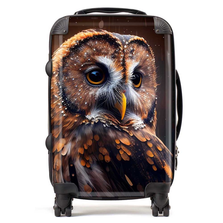 Click to view product details and reviews for Tawny Owl Face Splashart Dark Background Suitcase Cabin.