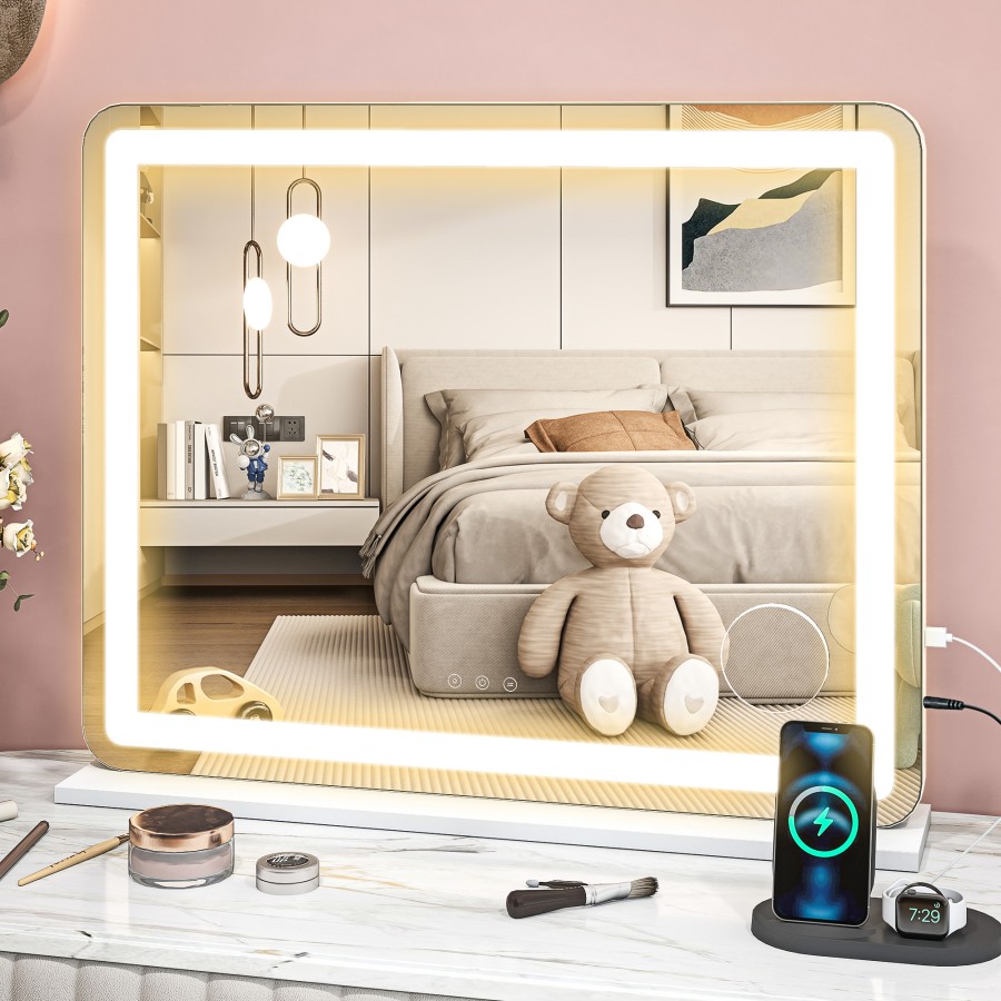 Click to view product details and reviews for Homcom Vanity Mirror With Lights Large Lighted Makeup Mirror With 3 Colour Lighting Modes 10x Magnifying Usb Charging Port Touch Screen Tabletop.