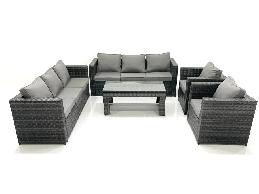 Click to view product details and reviews for Fimous Rattan Garden Furniture Sofa Set With Coffee Table Armchair Dark Grey Mixed.