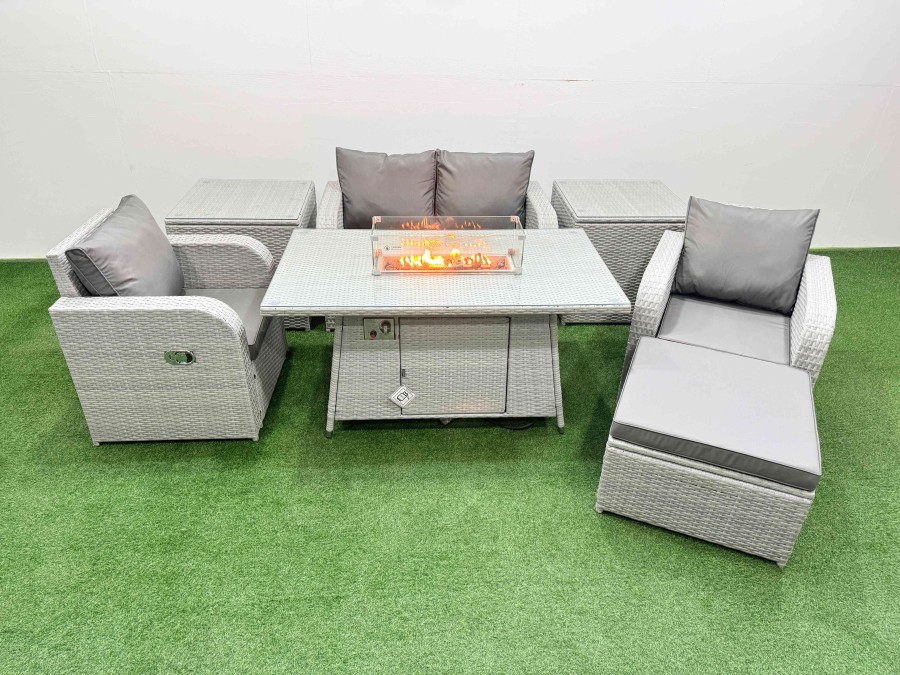 Click to view product details and reviews for Fimous Light Grey Pe Wicker Rattan Garden Furniture Set Sofa Set Reclining Chair Firepit Dining Table 5 Seater With Footstool 2 Side Table. Click to view product details and reviews for Fimous Light Grey Pe Wicker Rattan Garden Furniture Set Sofa Set Reclining Chair Firepit Dining Table 5 Seater With Footstool 2 Side Table.