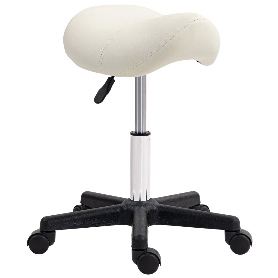 Click to view product details and reviews for Homcom Saddle Stool Pu Leather Adjustable Rolling Salon Chair With Steel Frame For Massage Spa Beauty And Tattoo White.