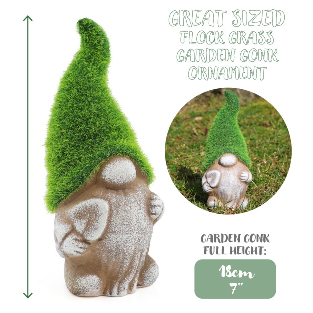 Pack of 2 Flower & Spade - 18cm Flock Grass Garden Gonk Gnome Ceramic Outdoor Ornament Statue Decoration
