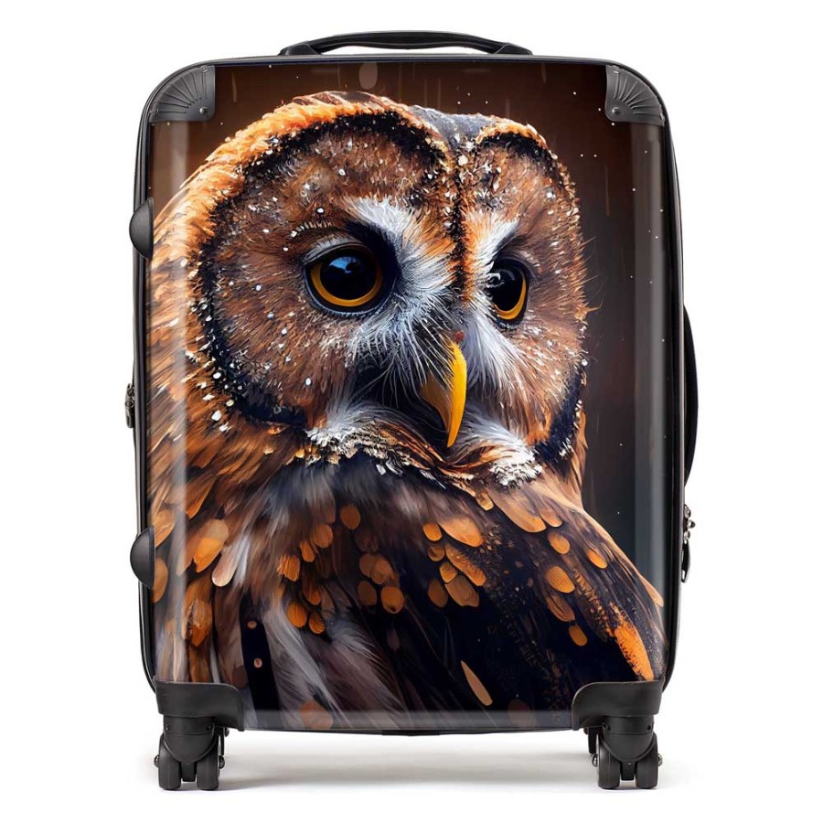 Click to view product details and reviews for Tawny Owl Face Splashart Dark Background Suitcase Large.