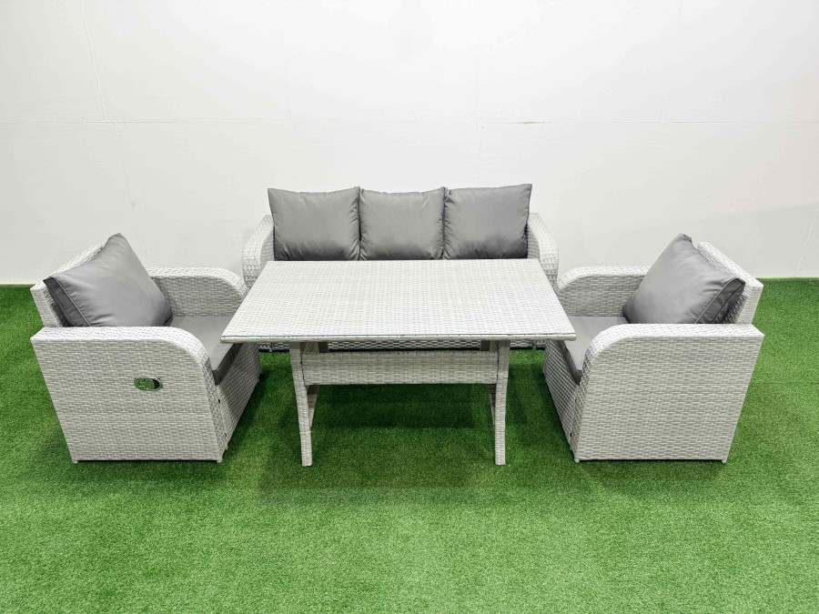 Click to view product details and reviews for Fimous Pe Rattan Garden Furniture Set Reclining Chair Sofa Lounge Sofa Set Rectangular Dining Table Light Grey. Click to view product details and reviews for Fimous Pe Rattan Garden Furniture Set Reclining Chair Sofa Lounge Sofa Set Rectangular Dining Table Light Grey.
